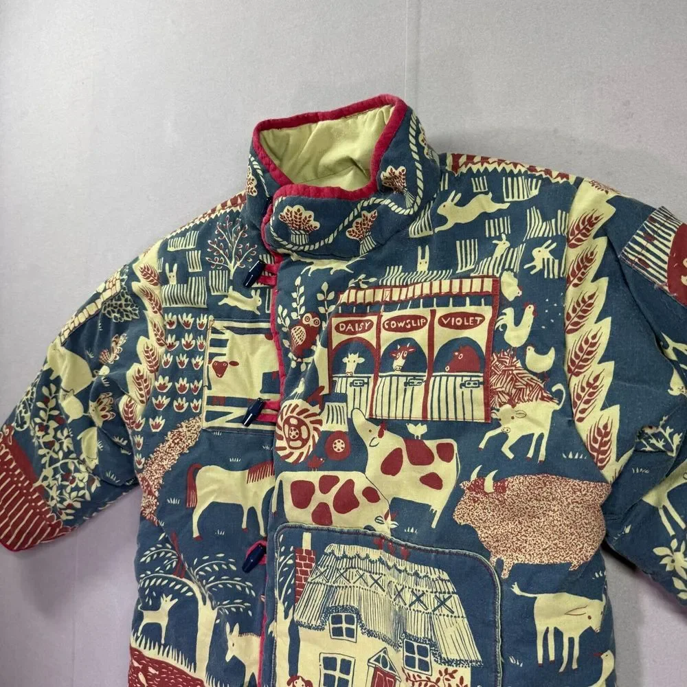 Asian Jacket Kids S/M Cows Horses Quilted Imperial Tang Chinese‎ Toggle Button